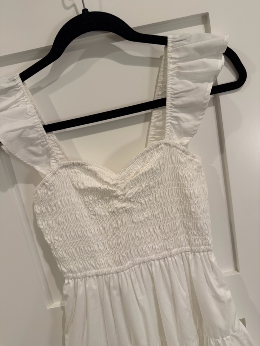 Abercrombie | White Smocked Ruffle Strap Midi Dress - Picture 2 of 10